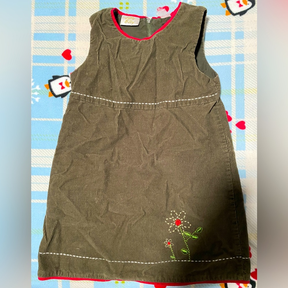 Vintage Olive Green Corduroy Girls Dress 5T